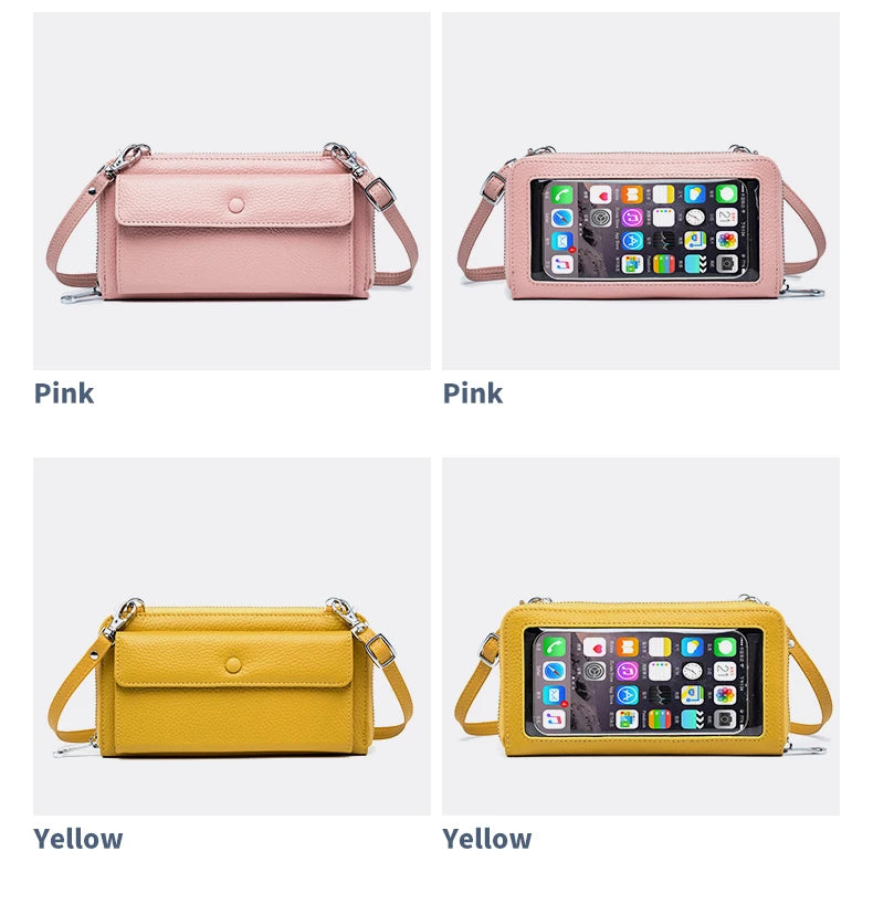 New Women Handbags Female Genuine Leather Shoulder Bags Multi Functional Large Capacity Crossbody Bags Touch Screen Phone Bag