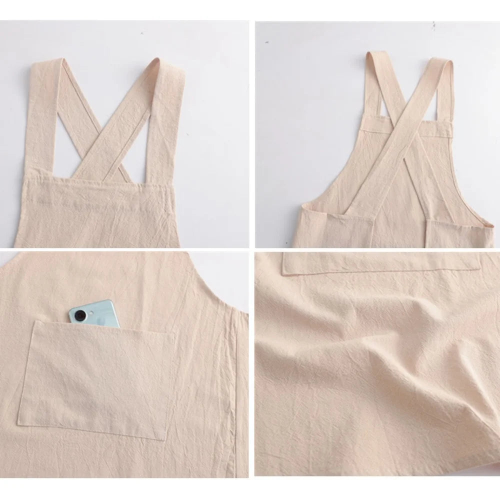 Kitchen Apron Loose Comfortable Cotton Cloth Apron Kitchen Cleaning Apron Breathable Waist Work Clothes For Painting Barber