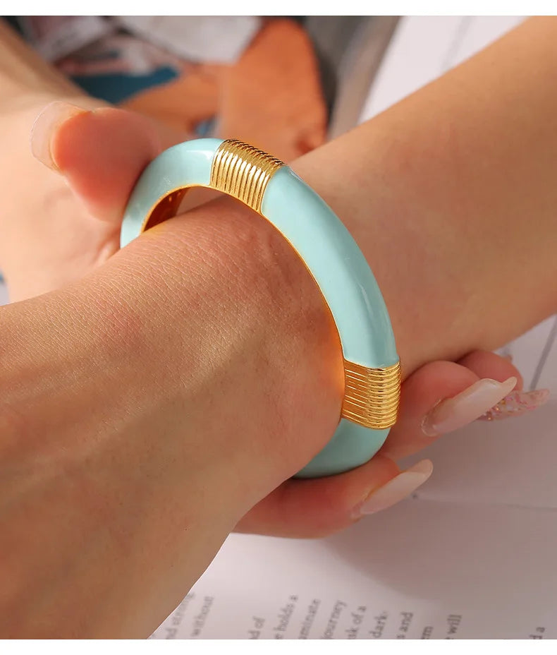 Vintage Enamel Bracelet Bangles For Women 18K Gold Plated Waterproof Women's Hand Bracelets Cuff Bangle Fashion Ladies Jewelry