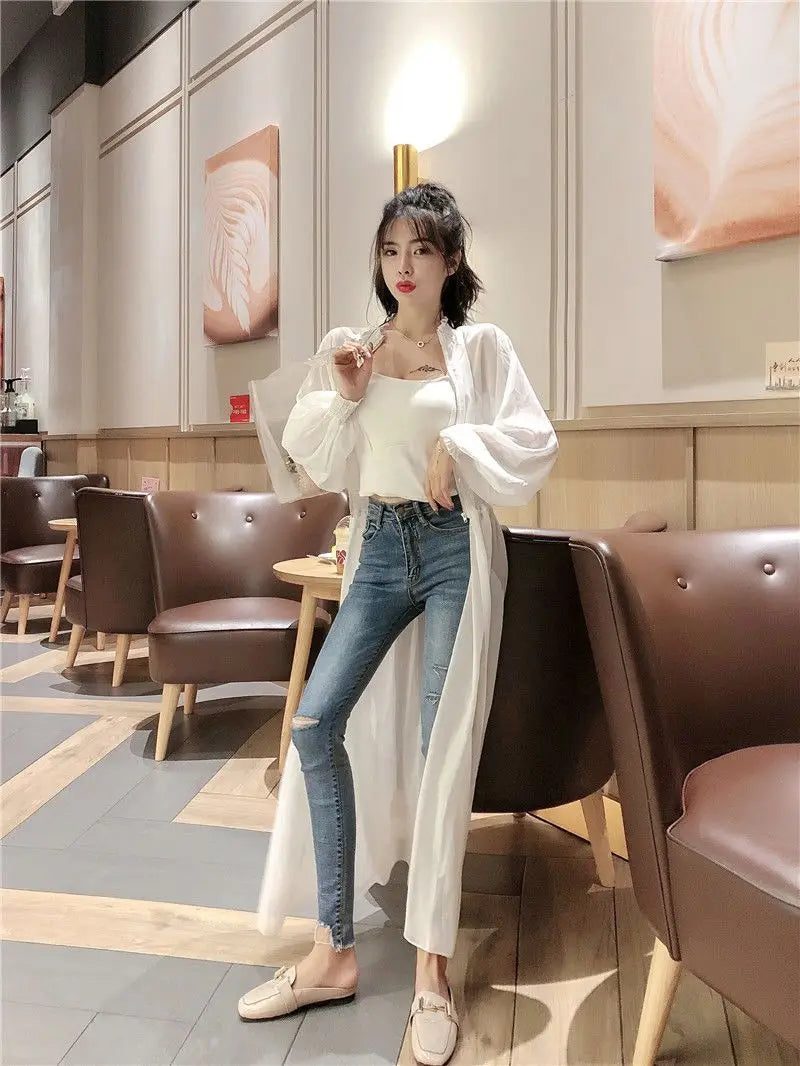 Long Jackets Women Summer Thin Sun-proof Korean Fashion Ins Sheer Breathable Casual New Solid Clothing Female Harajuku All-match
