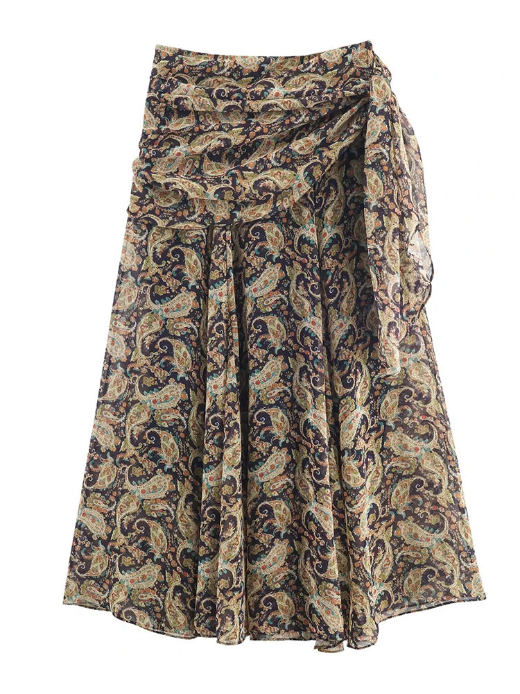 Women Wrinkle Skirts 2025 Women Summer Autumn New Fashion Leisure Print High Waist Skirts Women Elegant Party Skirts