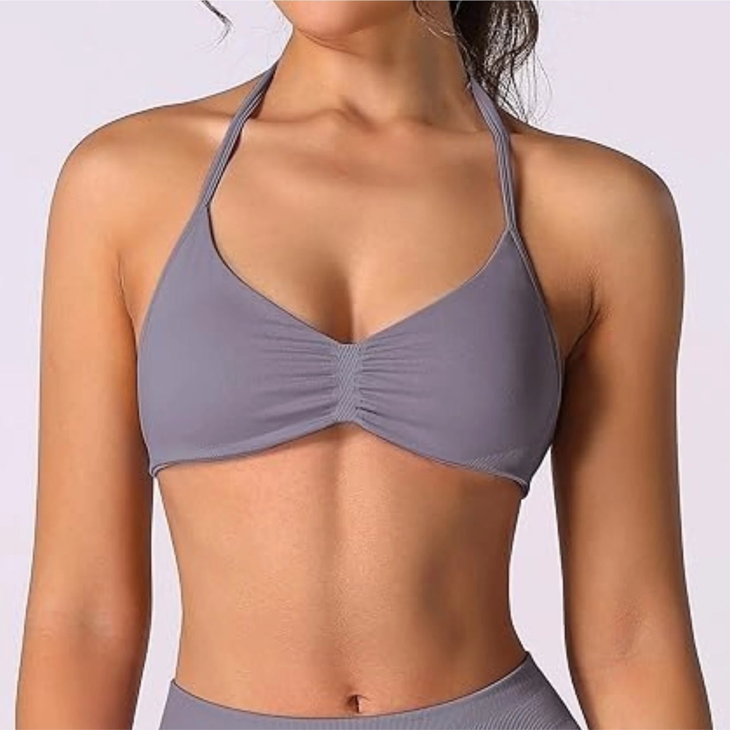 Strappy Bra Top Women High Support Thin Strap Halter Sport Seamless Bras Scrunch Workout Yoga Tank