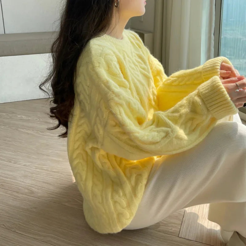 Sweater Woman Winter 2023 Round Neck Bottoming Twist Sweater Lazy Wind Loose Casual Knit Pullover Long Sleeve Pullover Jumper