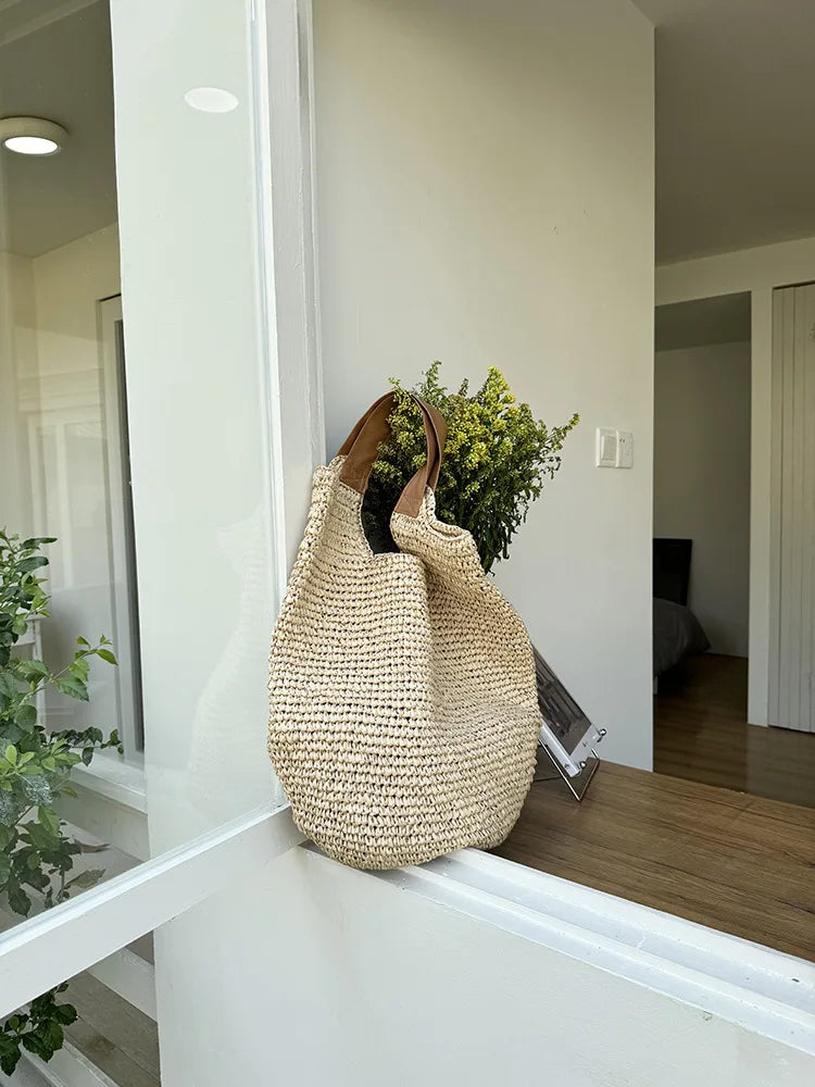 Handmade Woven Beach Bags For Women Handbag Large Capacity Travel Shoulder Bag Bohemian Straw Bag Vacation Shopper Tote Clutch