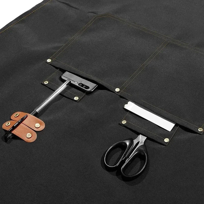 Kitchen Apron Waterproof Perfessional Kitchen Apron Restaurant Shop Waiter Work Uniform Women/Men With Pockets Cleaning Pinafore