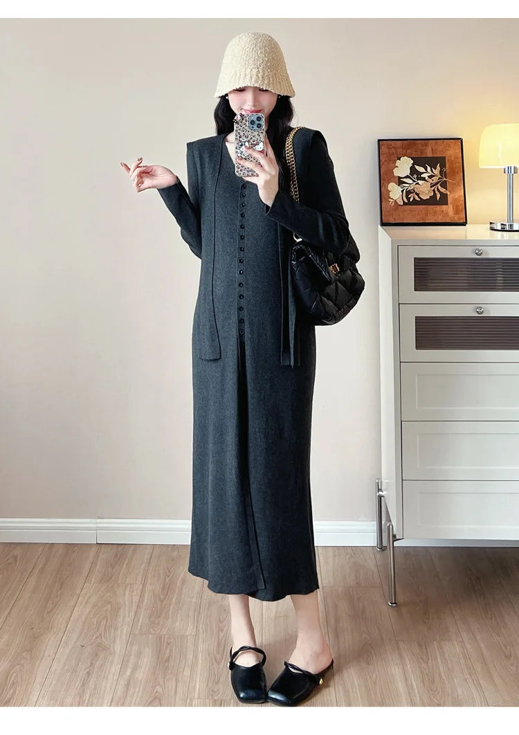 Maternity Dress for Pregnant Women  Knit Sweater Dress Cozy Loose Fit Elegant Autumn Pregnancy Outfit with Relaxed Vibes