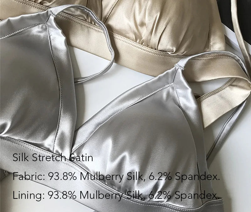 Bralettes for Women 93.8% Mulberry Silk Bra Wireless Wire Free No Underwire Sleep Padded Sexy Triangle V Neck Everyday Bra