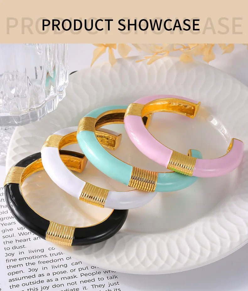 Vintage Enamel Bracelet Bangles For Women 18K Gold Plated Waterproof Women's Hand Bracelets Cuff Bangle Fashion Ladies Jewelry
