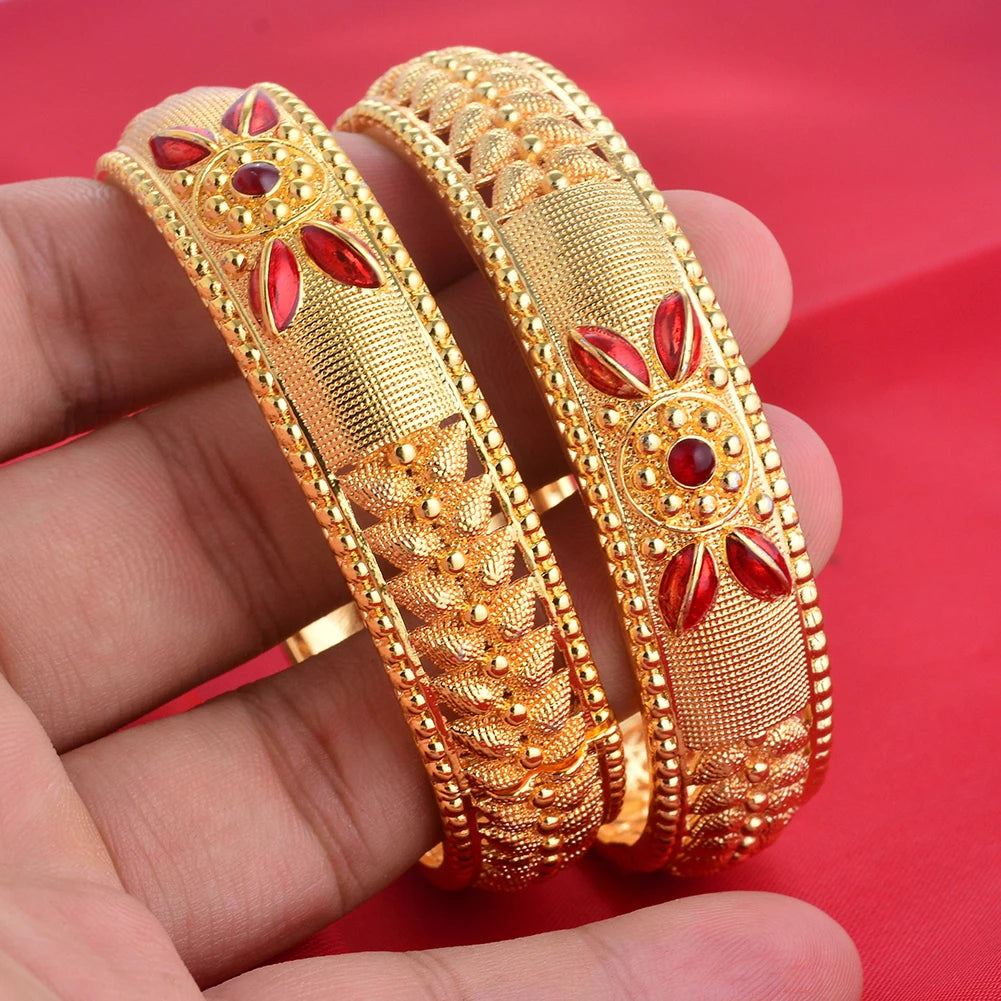 Dubai Wholesale Gold Color Bangles For Women Indian Charm Bracelet Jewellery Arabic Wedding Party Banquet Gifts