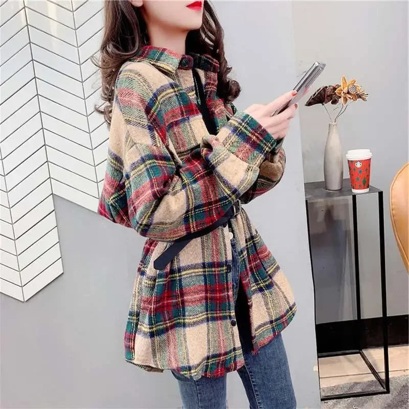 Jacket for Women Check Spring Autumn Vintage Coats Woman 2025 Trend Luxury Long Sleeve Casual Clothing Promotion Youthful Offer