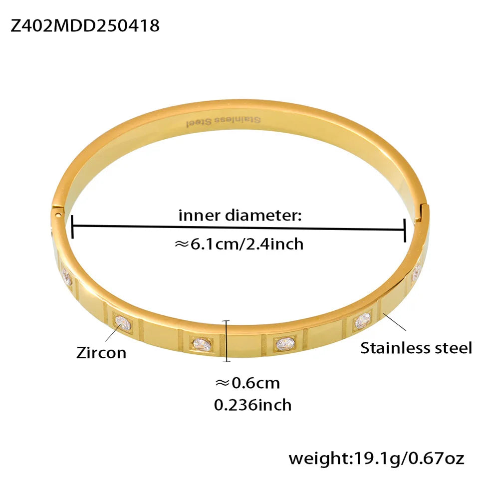Stainless Steel Bracelet Bangle For Women Men 18k Gold Plated Inlaid Shiny Zircon Openable Unisex Bracelets Bangles Couples Gift