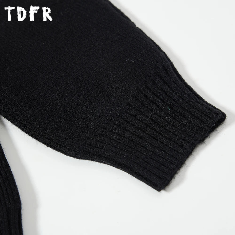 Spliced Sweatercoat Mens Autumn Winter Casual Loose Raglan Sleeve Stand Collar Long Sleeve Knitted Sweater Outerwear Man