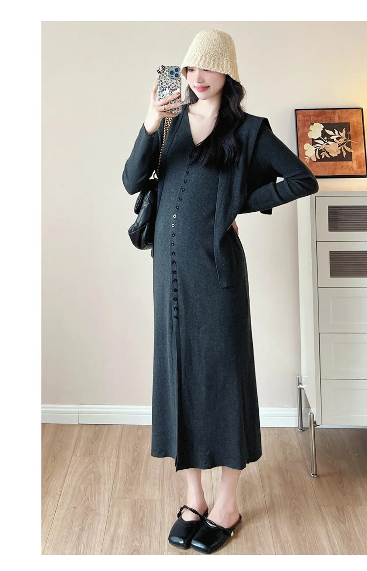 Maternity Dress for Pregnant Women  Knit Sweater Dress Cozy Loose Fit Elegant Autumn Pregnancy Outfit with Relaxed Vibes