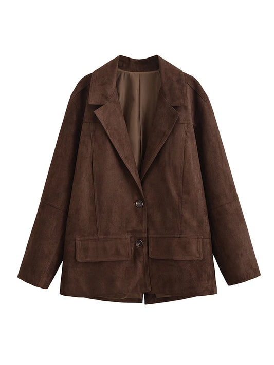 Women's Blazer 2025 Autumn Winter New Fashion Solid Color Long Sleeves Suit Jacket Female High Street Elegant New Coats