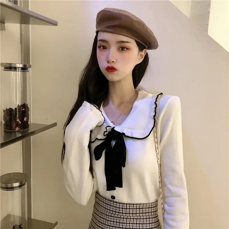 Woman Sweaters Femme Chandails Women's Doll Collar Knitted Top Sweater Autumn and Winter Pull Hiver