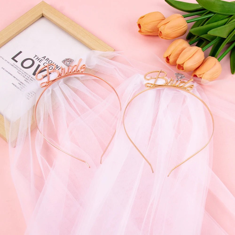 Elegant Bridal Wedding Headdres Bride Headband with Veil Bridal Shower Bride to Be Gift Bachelorette Party Decor Hair Accessorie
