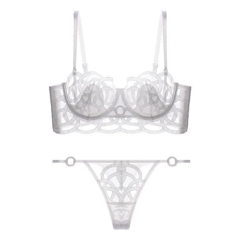Women's Sexy Underwear Bra Female Hollow Out Thin Cotton Rabbit Ear Cup Soft Breathable Gathering Lace Large-sized Bra Everyday