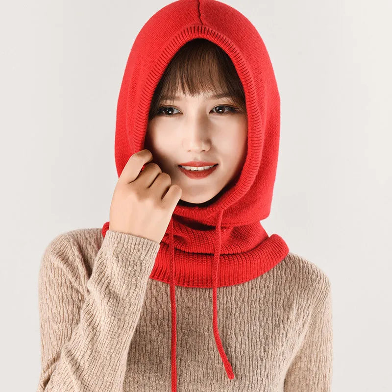 Winter Hats for Women, Wool Blend Hooded Scarf Hat for Girls Balaclava Knit Skull Cap Beanie Hat Neck Gaiters
