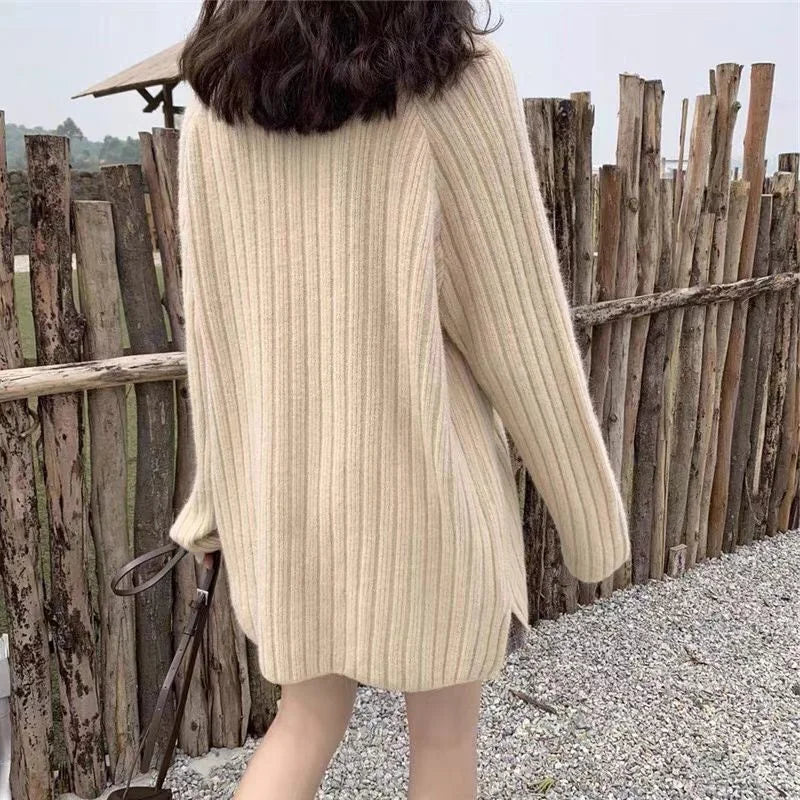 Sweater Women Autumn Winter Loose Wear 2025 Hot Selling 100%High-Density Knitted Pure Wool Sweater Solid Color Base Pullover Top