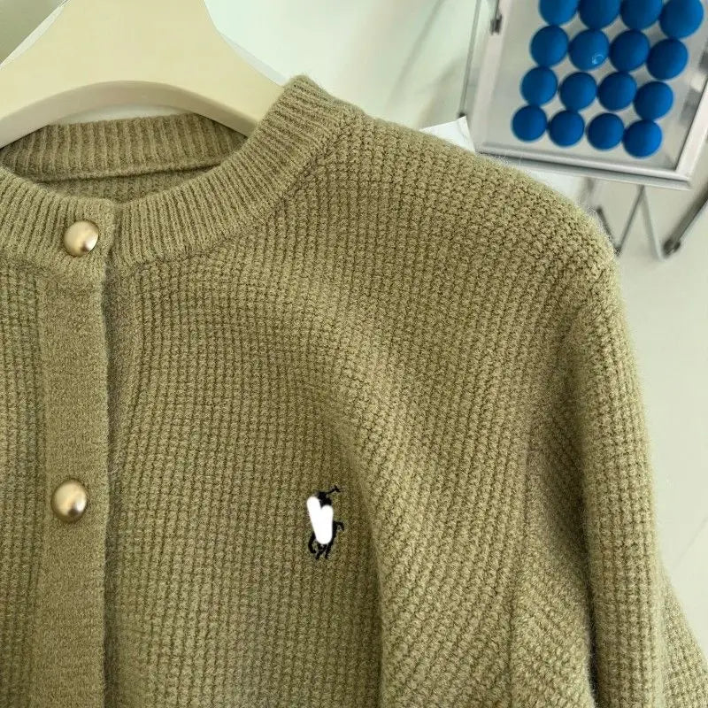 Sweater Pony Embroidered Sweater Jacket Autumn and Winter Temperament Sweater Cardigan French Style Versatile Top