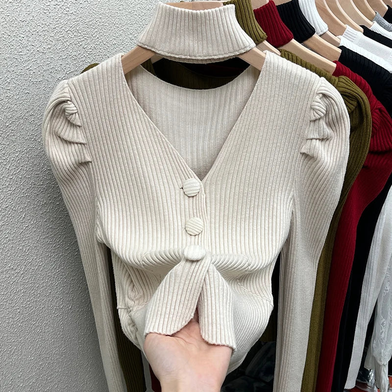 Red Sweater Knitted Sweater Women's Inner Layering Shirt with Unique Unique V-neck Halter Top Design for Autumn and Winter