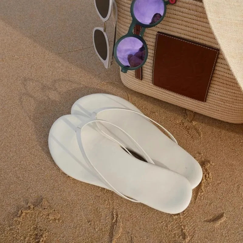 Slippers Casual Low Female Shoes Rubber Flip Flops Slides Luxury 2025 Summer Flat Hawaiian PU Hoof Heels Rome Scandals Fabric Si