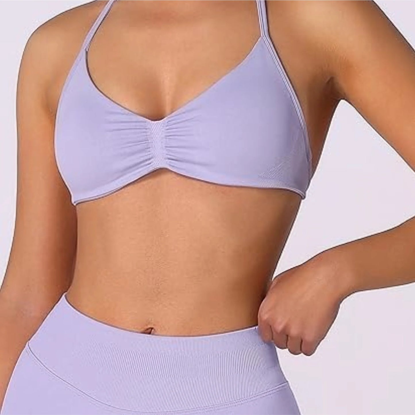 Strappy Bra Top Women High Support Thin Strap Halter Sport Seamless Bras Scrunch Workout Yoga Tank