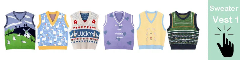 Sweet Kawaii Sweater Vest Printed Sleeveless Casual Outerwear Knitted Waistcoat 2023 Vintage Y2K Spring  E Girl Pullovers Tops