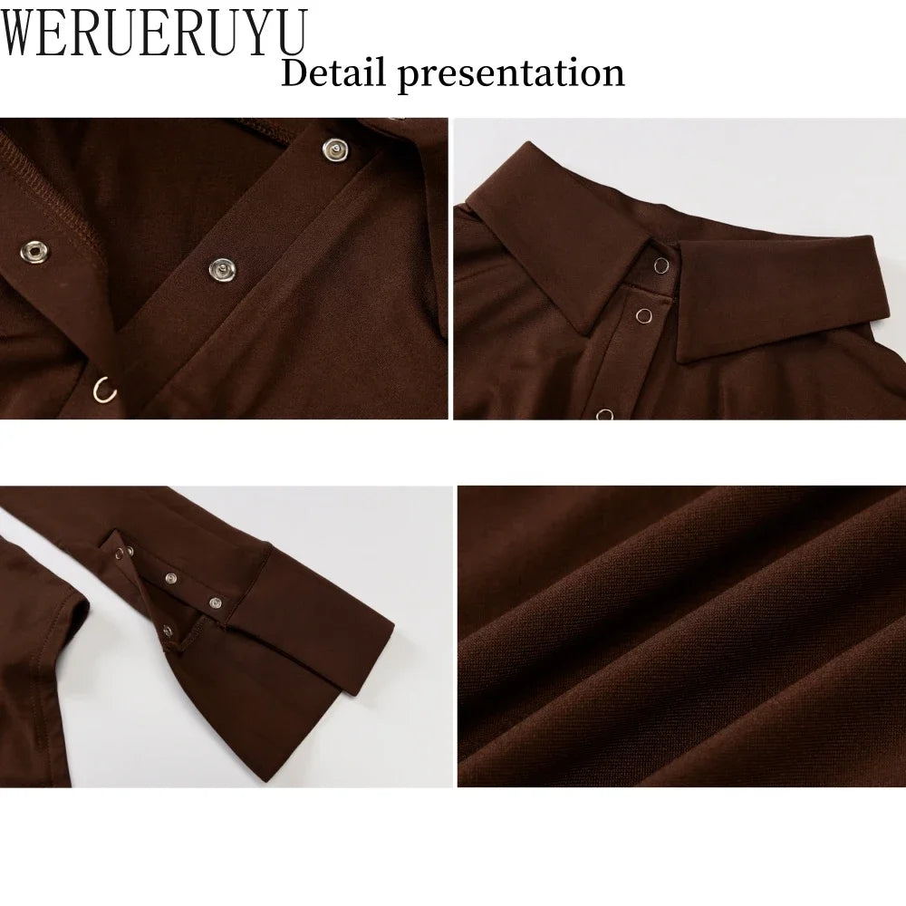 Long Sleeve Bodysuit Women Y2k Clothes Button Lapel Sexy Tops Autumn Winter Fashion Stretch Tight Elegant Body Suits Women 2024