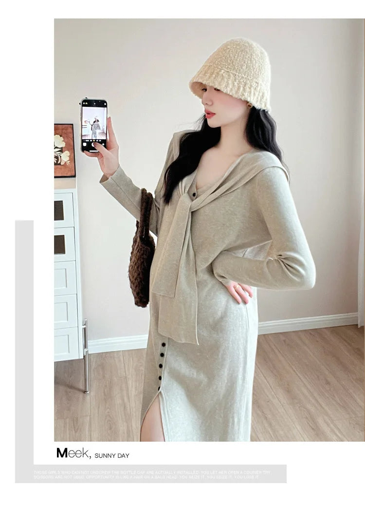 Maternity Dress for Pregnant Women  Knit Sweater Dress Cozy Loose Fit Elegant Autumn Pregnancy Outfit with Relaxed Vibes