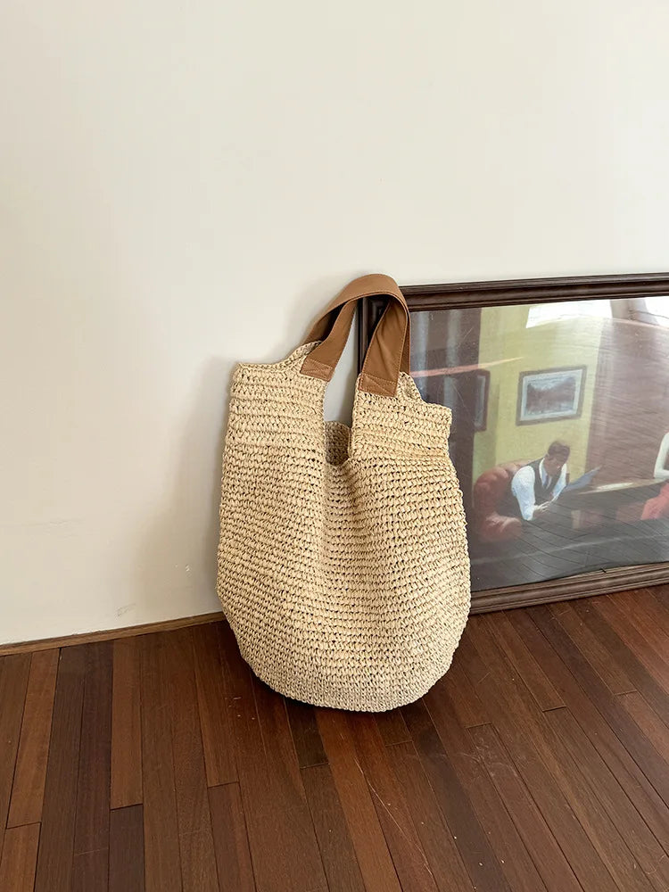 Handmade Woven Beach Bags For Women Handbag Large Capacity Travel Shoulder Bag Bohemian Straw Bag Vacation Shopper Tote Clutch