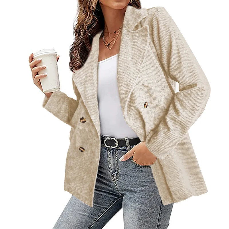 Elegant Office Lady Outwear for Women 2025 Fashion Long Sleeve Single Button Blazer Coats Solid Simple Corduroy Daily Clothes