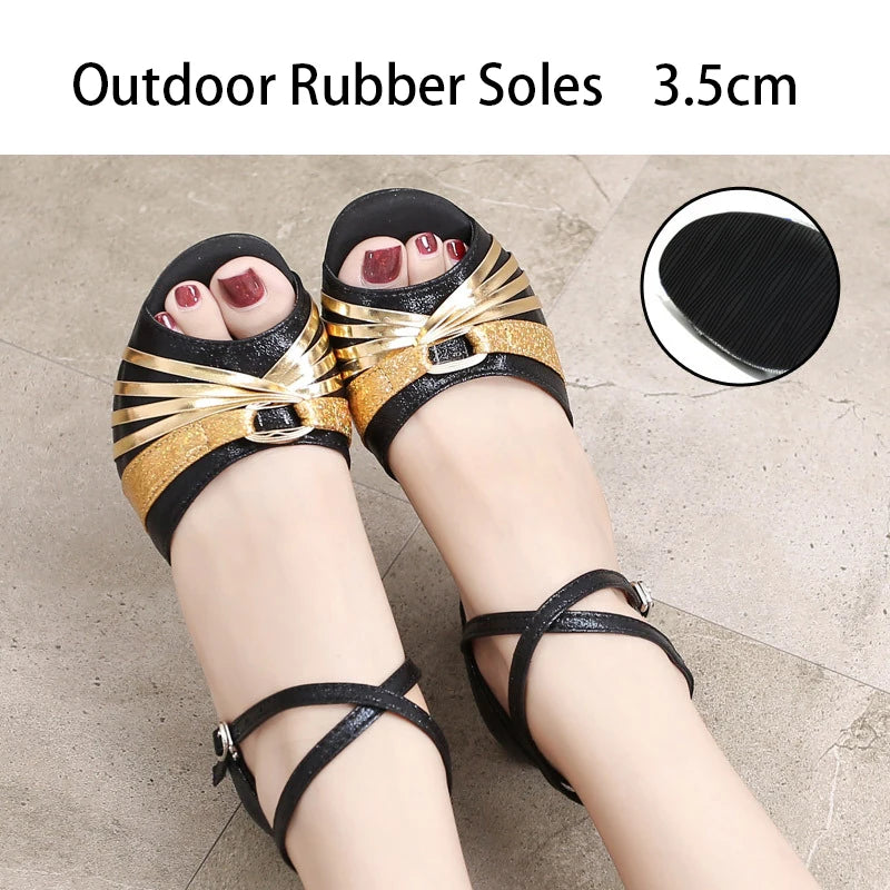 Women's Bachata Swing Salsa Latin Ballroom Dance Shoes Outdoor High Heels Peep Toe Performance Latin Dance Shoes for Woman