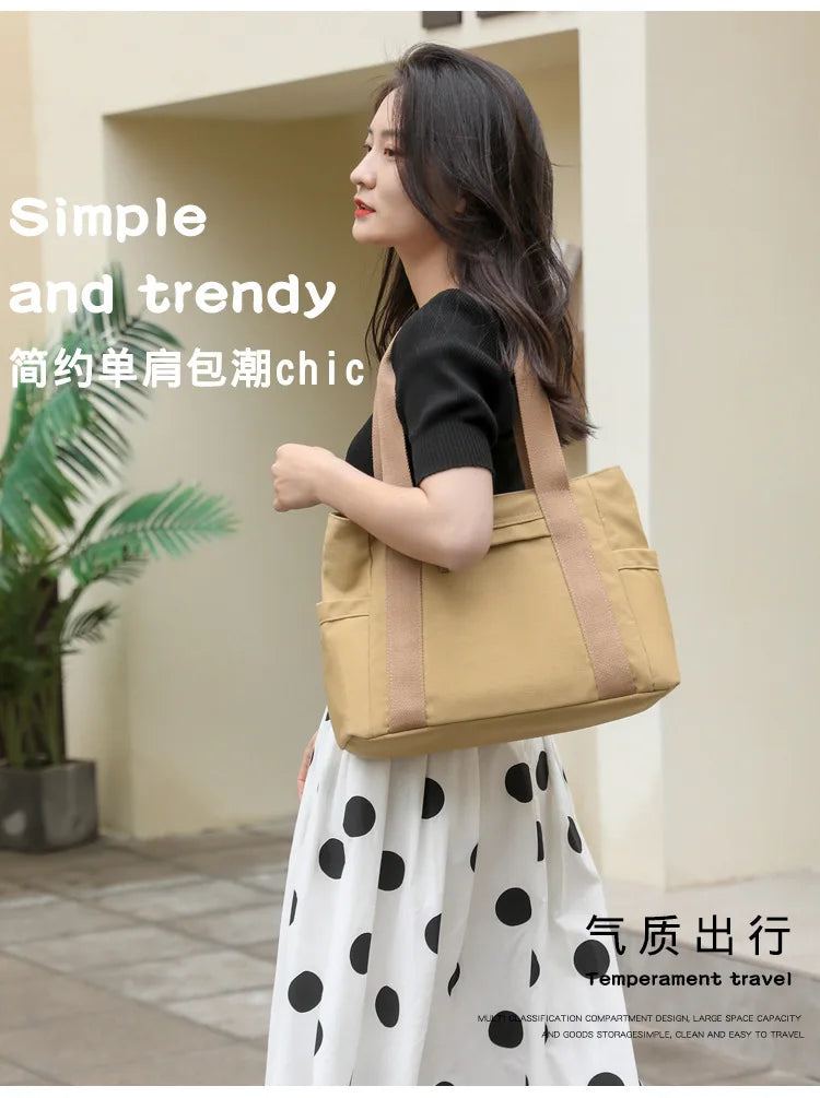 Women's handbag Fashionable Women's Canvas Top-Handle Bag for Daily Commuting and College Style Student Outfit Shoulder Bag