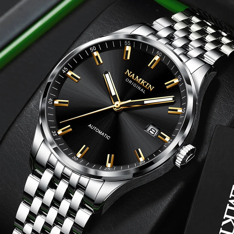 Wrist Silver Wing Pioneer! NAMKIN original timepiece, light sensitive dial with stainless steel chain strap