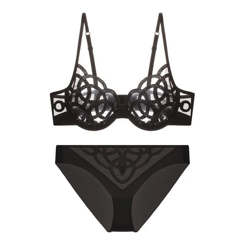 Women's Sexy Underwear Bra Female Hollow Out Thin Cotton Rabbit Ear Cup Soft Breathable Gathering Lace Large-sized Bra Everyday