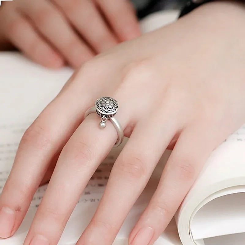 Rotatable Anti Stress Relief Anxiety Adjustable Ring Good Luck Buddhist Tibetan Prayer Wheel Men and Women Ring Fashion Jewelry
