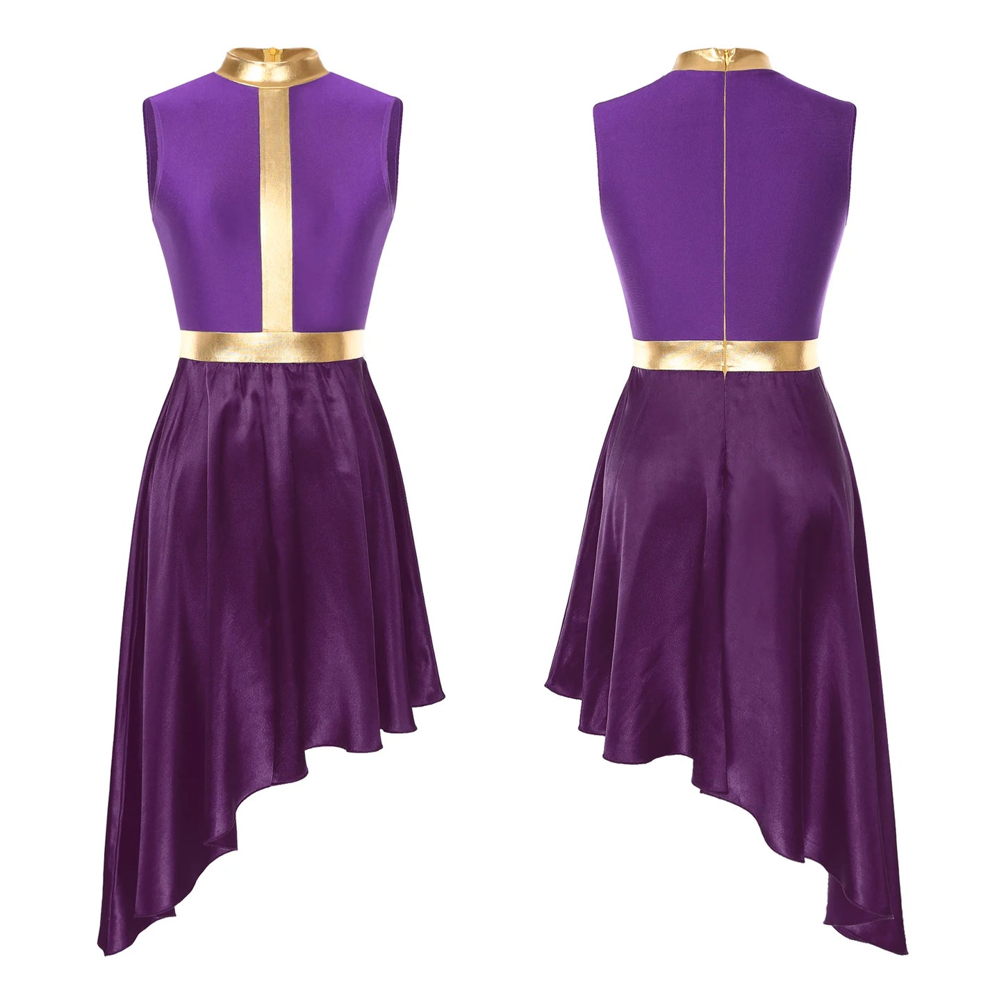 Womens Lyrical Dance Dress Ballroom Dancing Church Choir Stage Performance Costume Sleeveless Asymmetrical Hem Dresses Dancewear