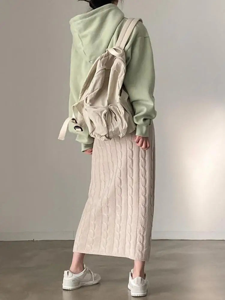 Solid Knitted Skirts For Women 2023 Fashion Autumn Winter Slim Long Skirt Vintage Casual Elastic High Waisted Straight Skirt New