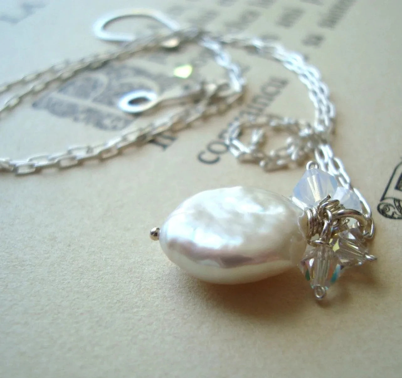 Handmade necklace made of real semi-precious stone and freshwater pearls Crystal Jewelry Cluster Necklace