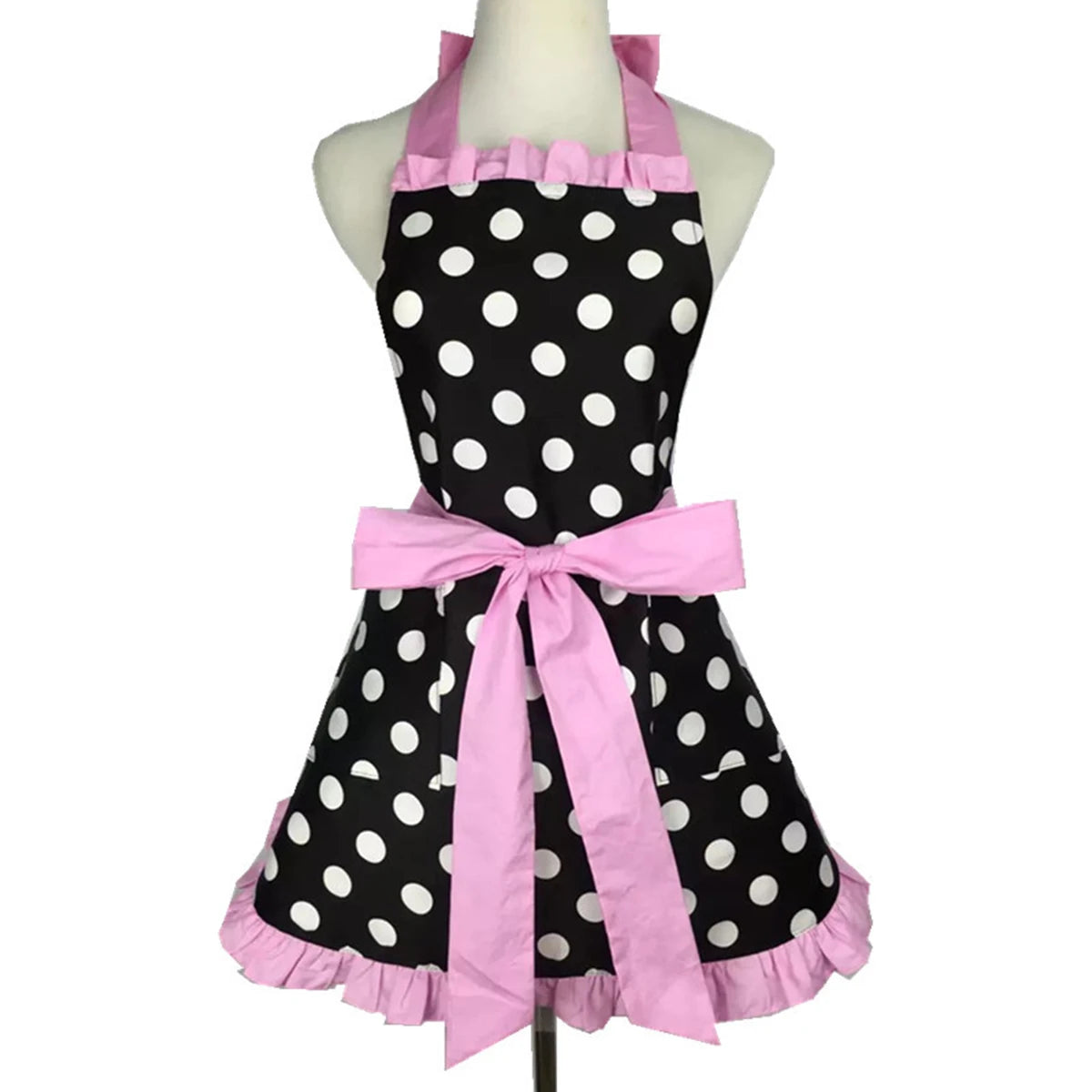 Kitchen Cooking Apron Retro Polka Dot Aprons Ruffle Side Vintage Cooking Aprons with Pockets Adjustable Kitchen Aprons for Women