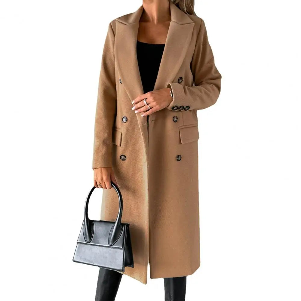 Woolen Outerwear Autumn Winter Female Overcoat Elegant Streetwear Stylish Lapel Buttons Woolen Coat Outerwear