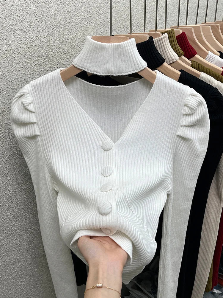 Red Sweater Knitted Sweater Women's Inner Layering Shirt with Unique Unique V-neck Halter Top Design for Autumn and Winter