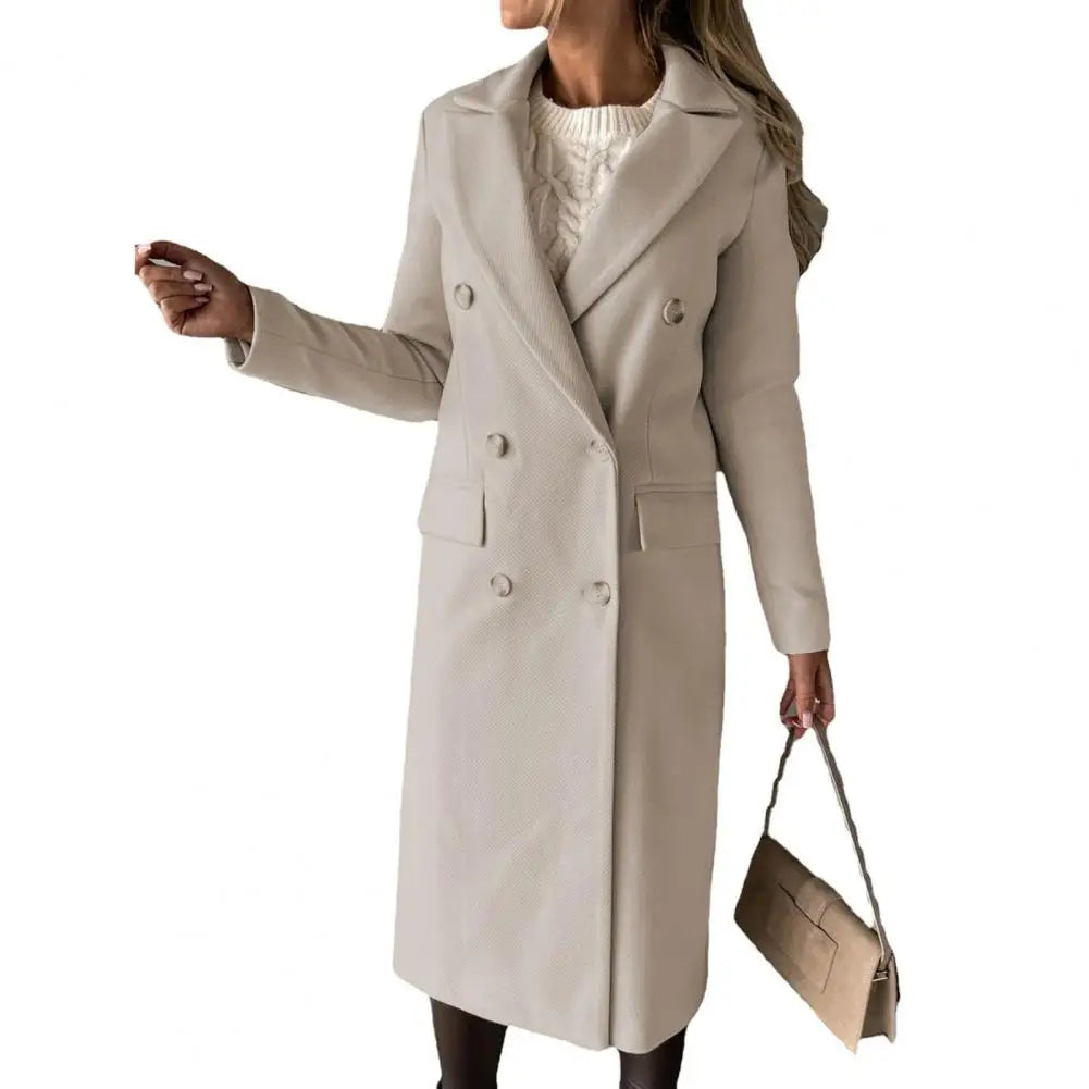 Woolen Outerwear Autumn Winter Female Overcoat Elegant Streetwear Stylish Lapel Buttons Woolen Coat Outerwear