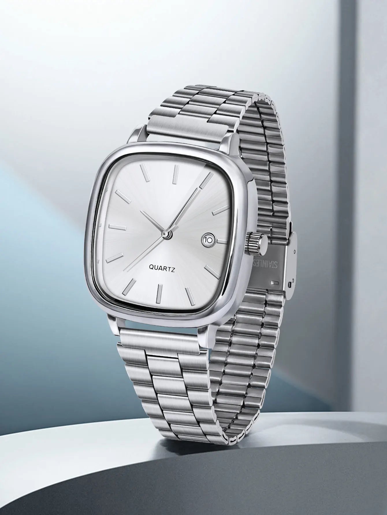 LUCKY FOX Modern minimalist square watch Business mens metal watch stainless steel chain multi-scene commuter watch
