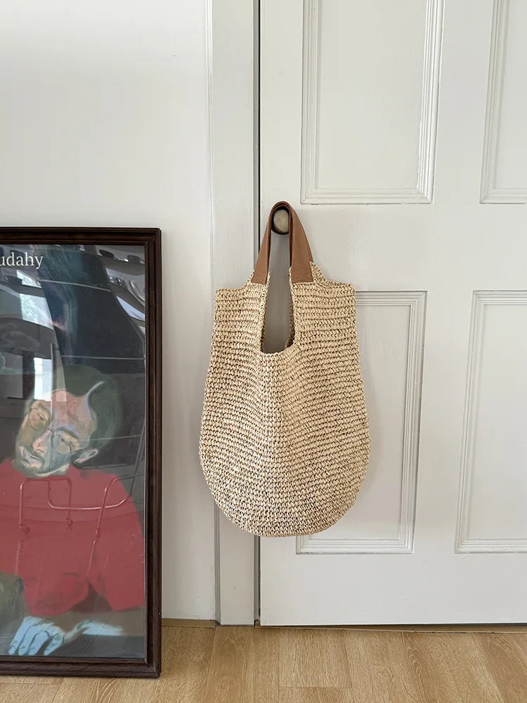 Handmade Woven Beach Bags For Women Handbag Large Capacity Travel Shoulder Bag Bohemian Straw Bag Vacation Shopper Tote Clutch