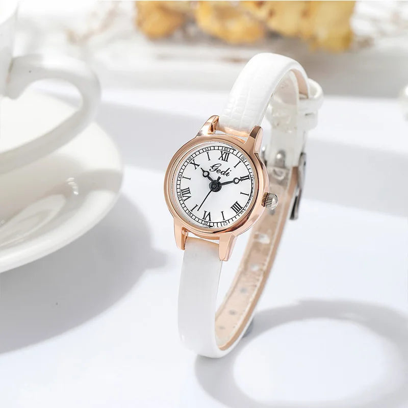 Women's Watch Retro Small Girl Student Watches Niche High End Leather Strap Waterproof Ladies Fashion Quartz Wristwatches Gift