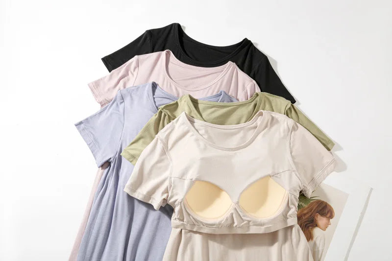 Women's Nightie New Modal Short Sleeve Home Wear Nightdress Casual Chest Pad Comfort Summer Nightgown Female Nightwear Dress