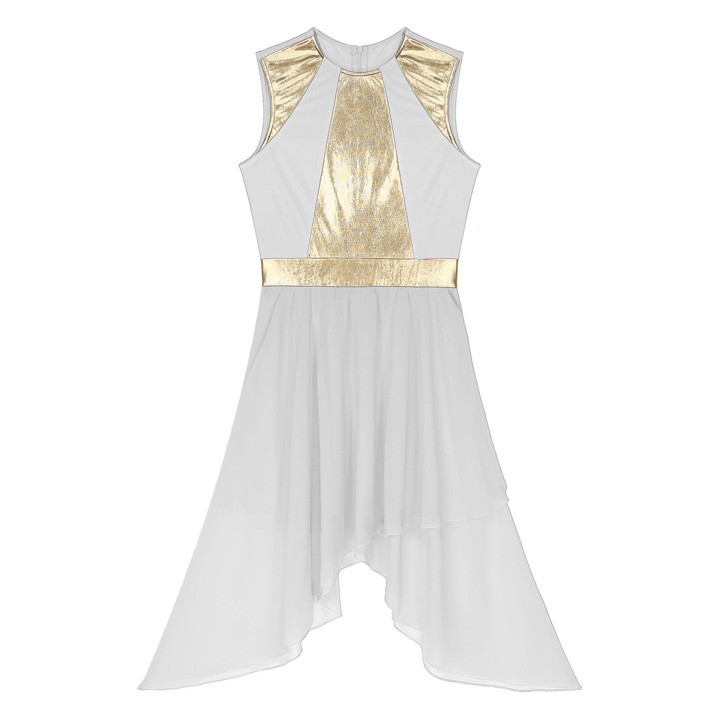 Womens Lyrical Dance Dress Ballroom Dancing Church Choir Stage Performance Costume Sleeveless Asymmetrical Hem Dresses Dancewear
