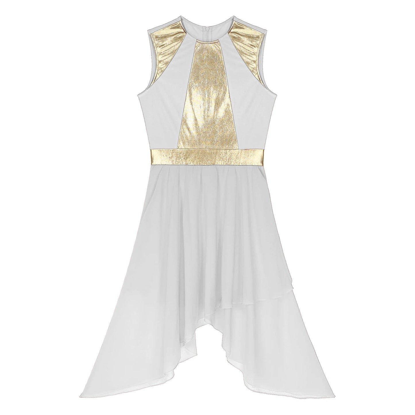 Womens Lyrical Dance Dress Ballroom Dancing Church Choir Stage Performance Costume Sleeveless Asymmetrical Hem Dresses Dancewear